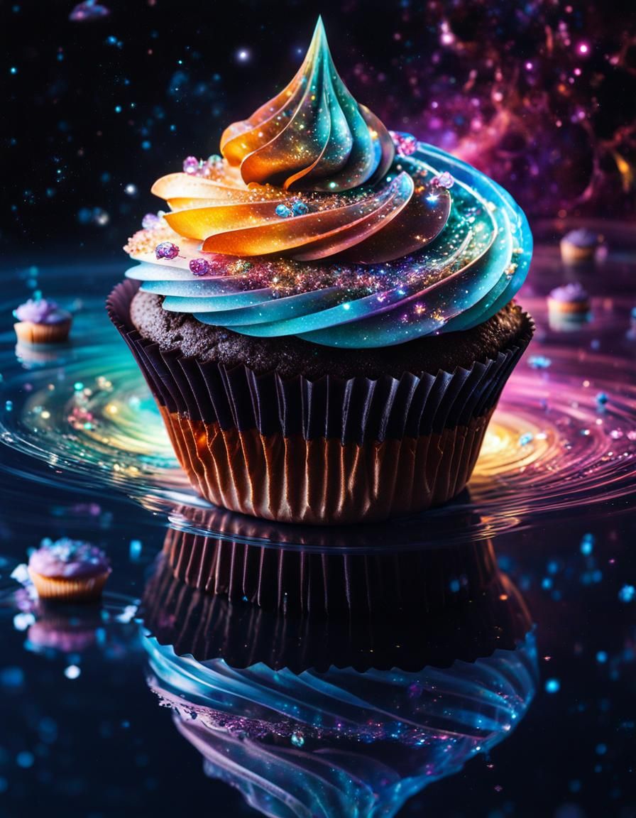 Bioluminescent Cupcake Reflected in Water