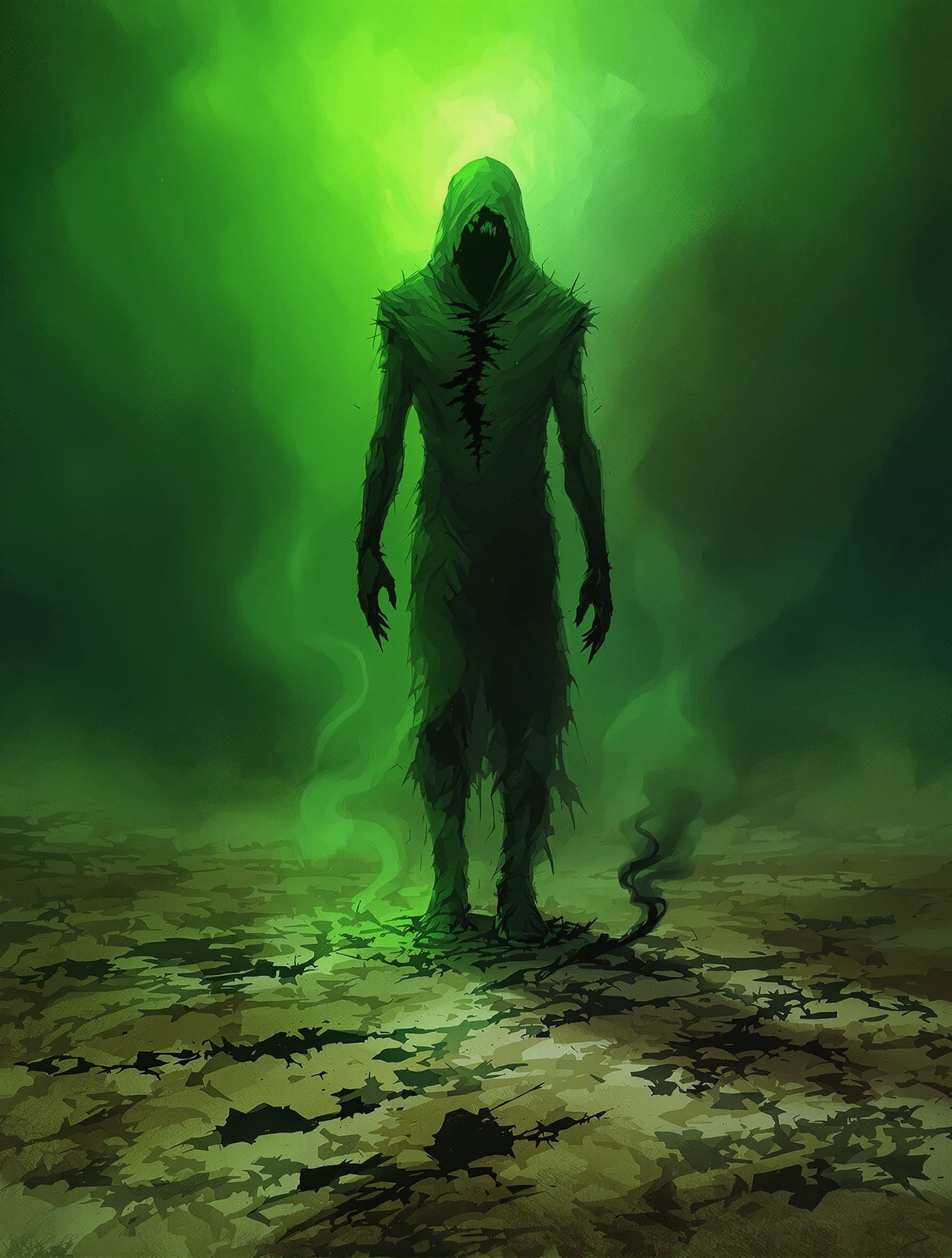 Desolate Figure in Sickly Green Light