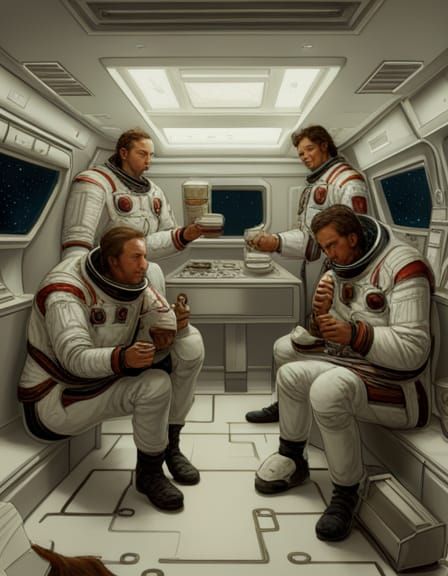 Astronauts Enjoying Coffee in Space: Digital Concept Art