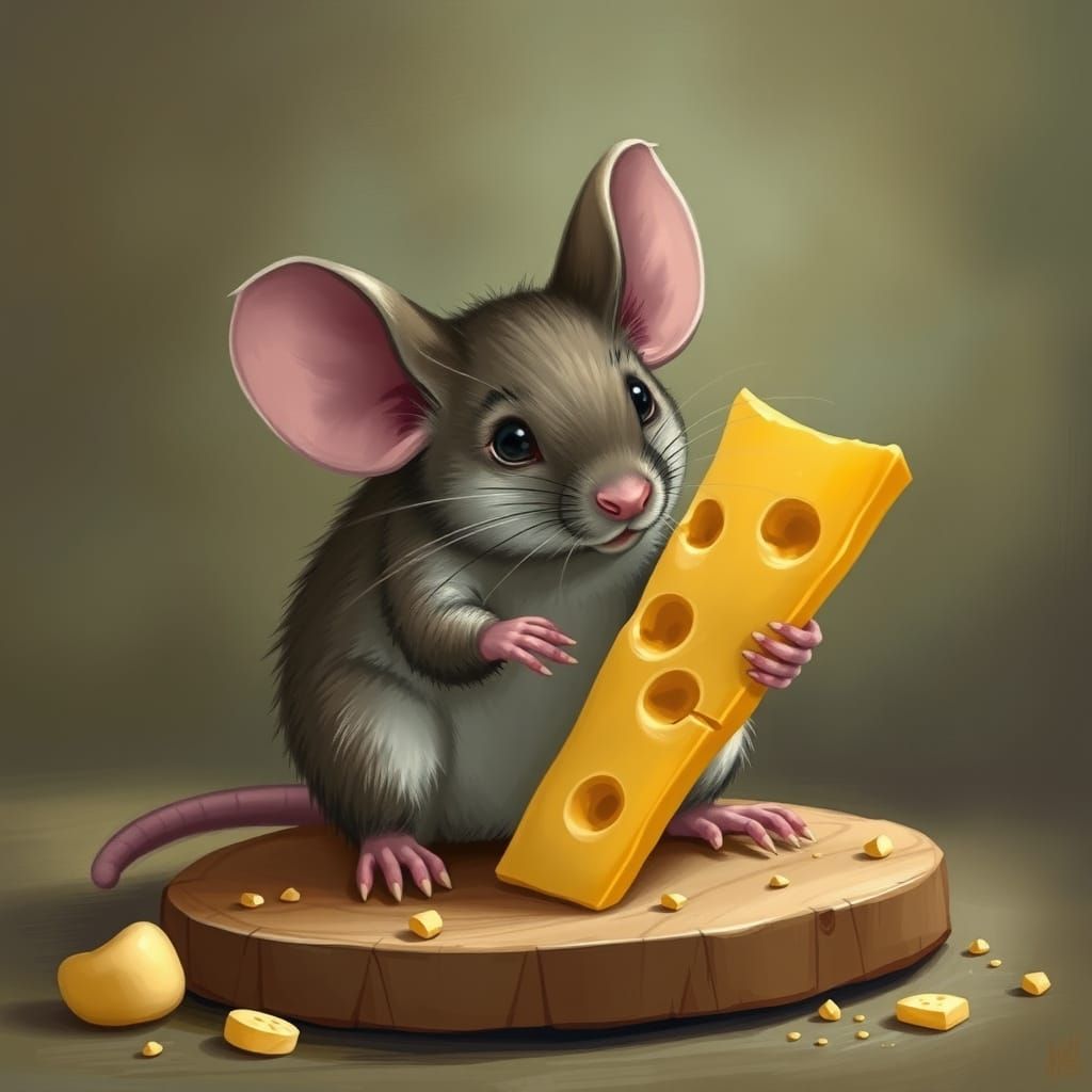 Mouse with Cheese Whimsical Illustration