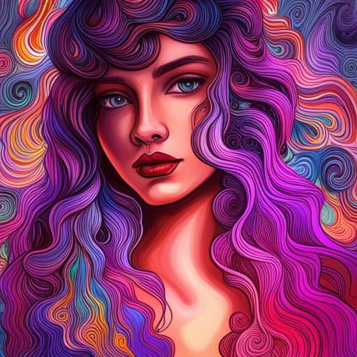 Cosmic Gypsy Girl in Mixed Media Illustration