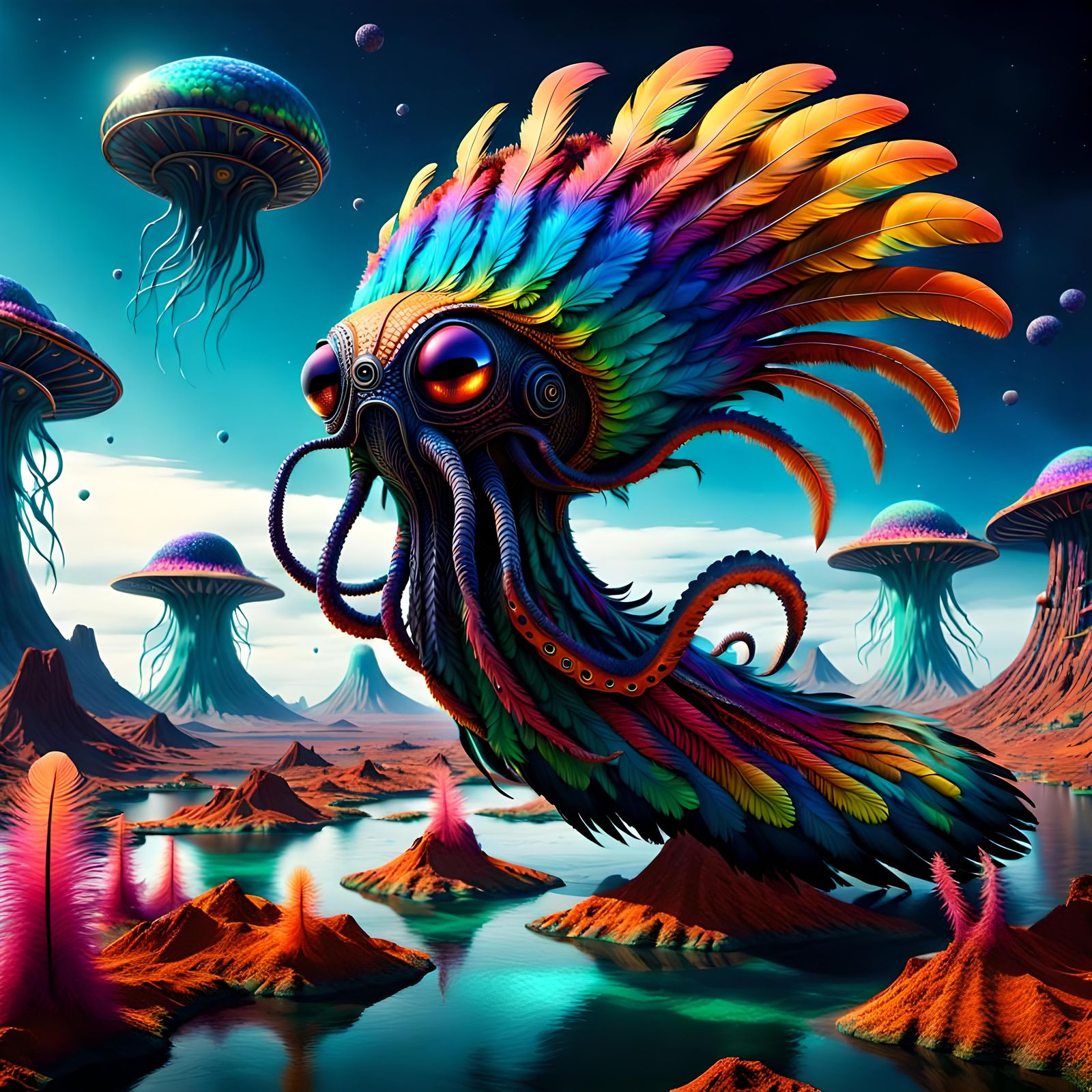 Fourth-Dimensional Creature Flies Over Alien World