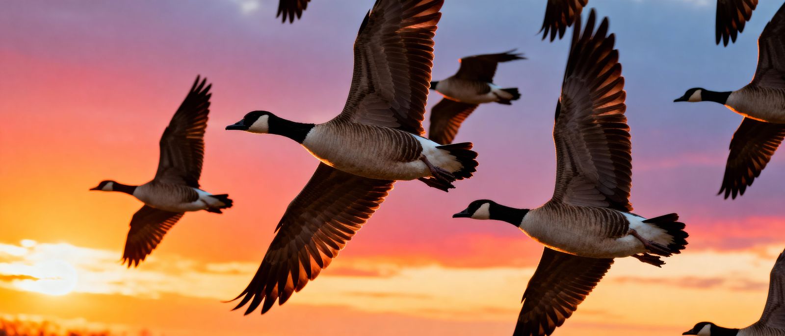 Geese Fly South at Sunrise in Hyperrealistic Detail