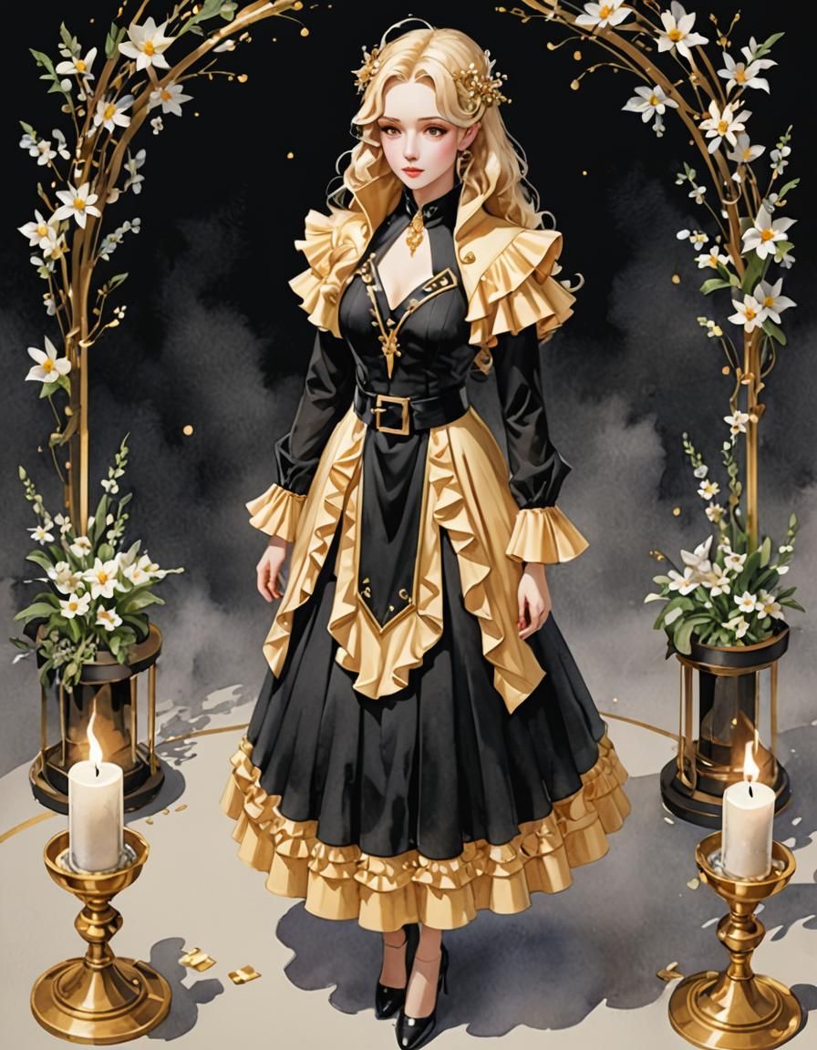 Imbolc Gold 1930s Ladies Suit in Watercolor Style