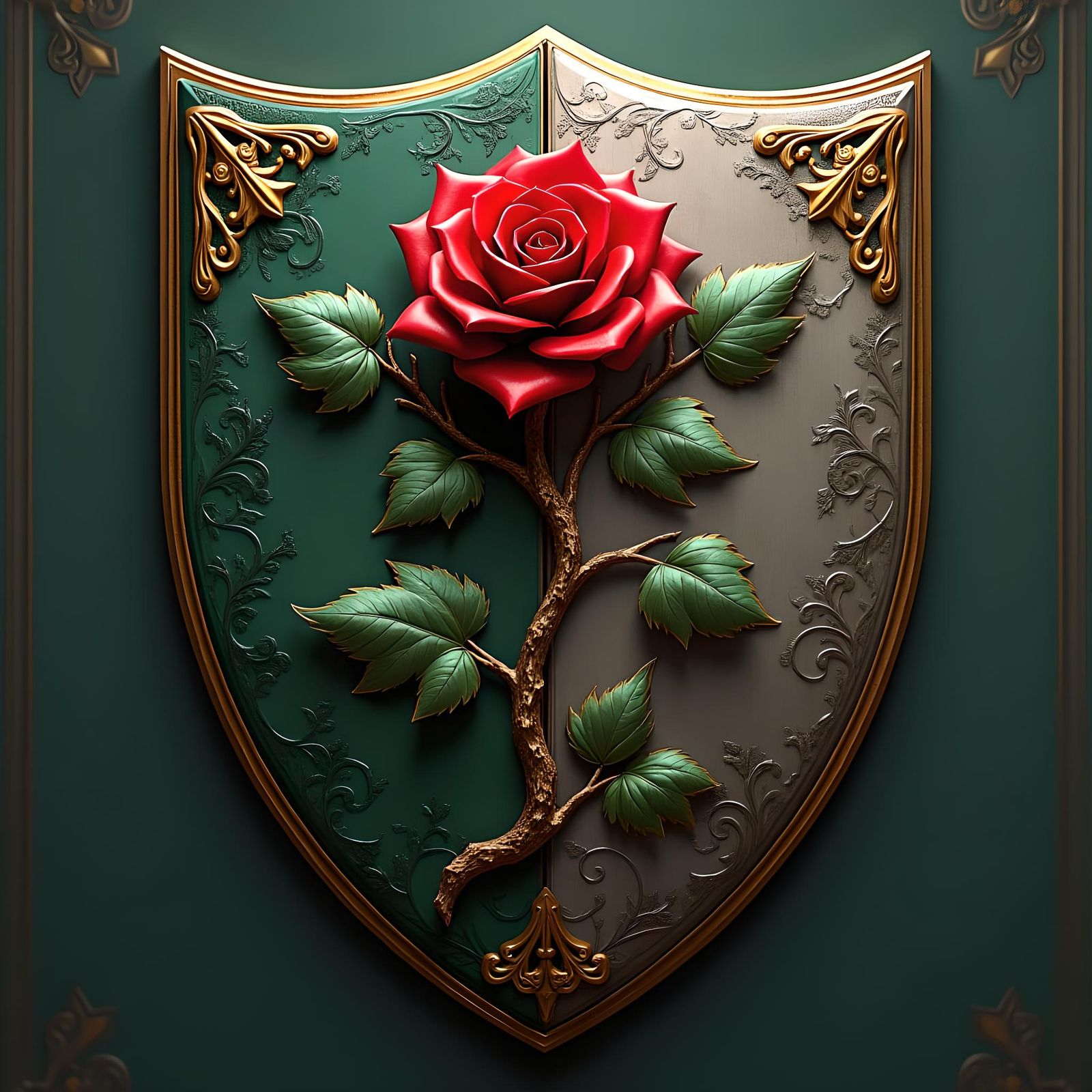 Red Rose and Oak Tree Family Crest