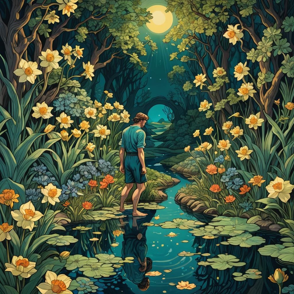 Narcissus and Reflection in Mystical Pool