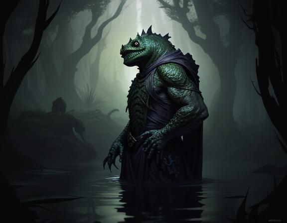 Menacing Bullywug Rising from Murky Swamp Waters
