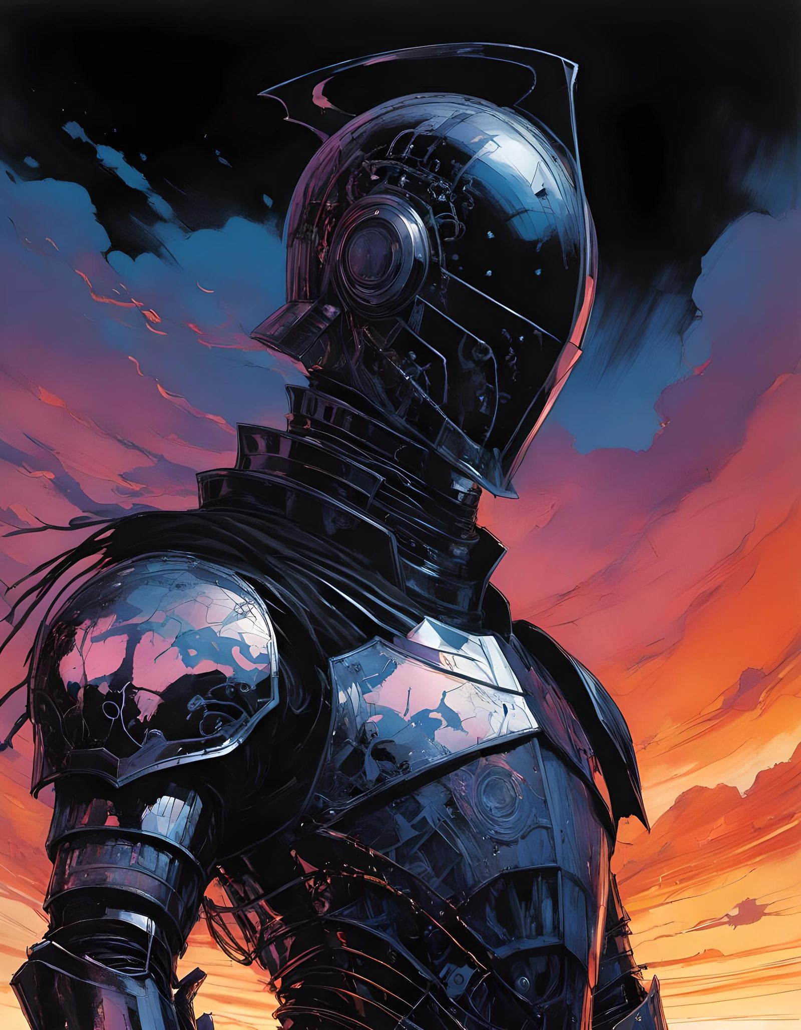 Dichroic Knight of Void Fire Under Thunderous Sunset