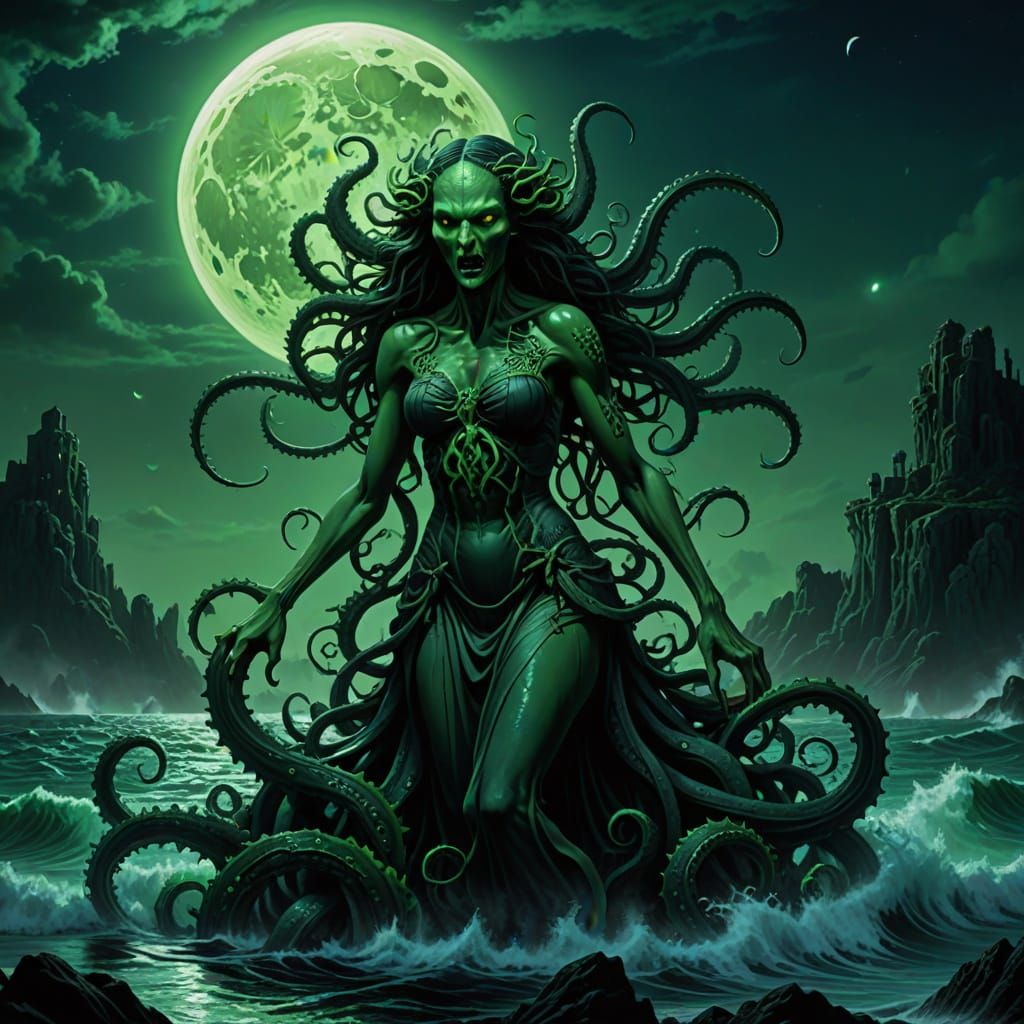 Cthulhu Woman Rising from Devil's Sea
