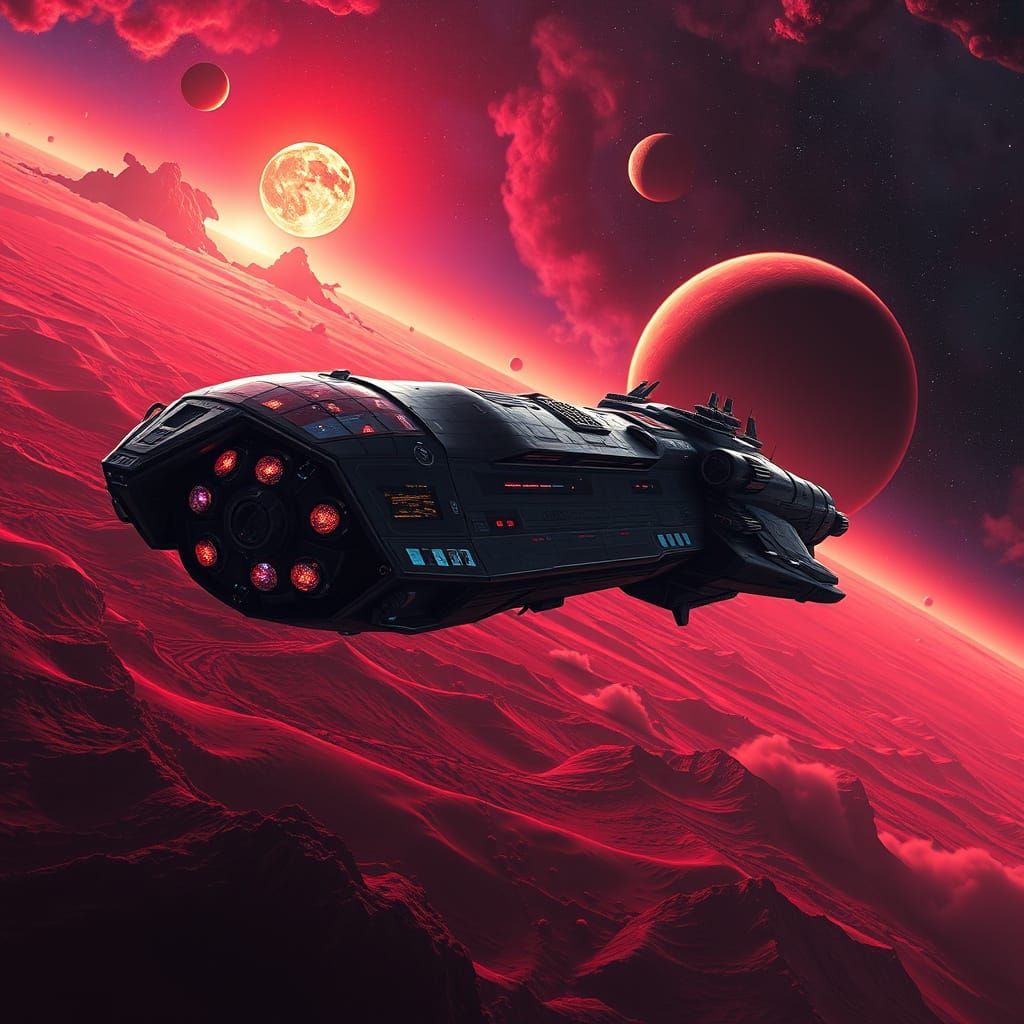 Massive Generation Ship in Crimson Nebulae