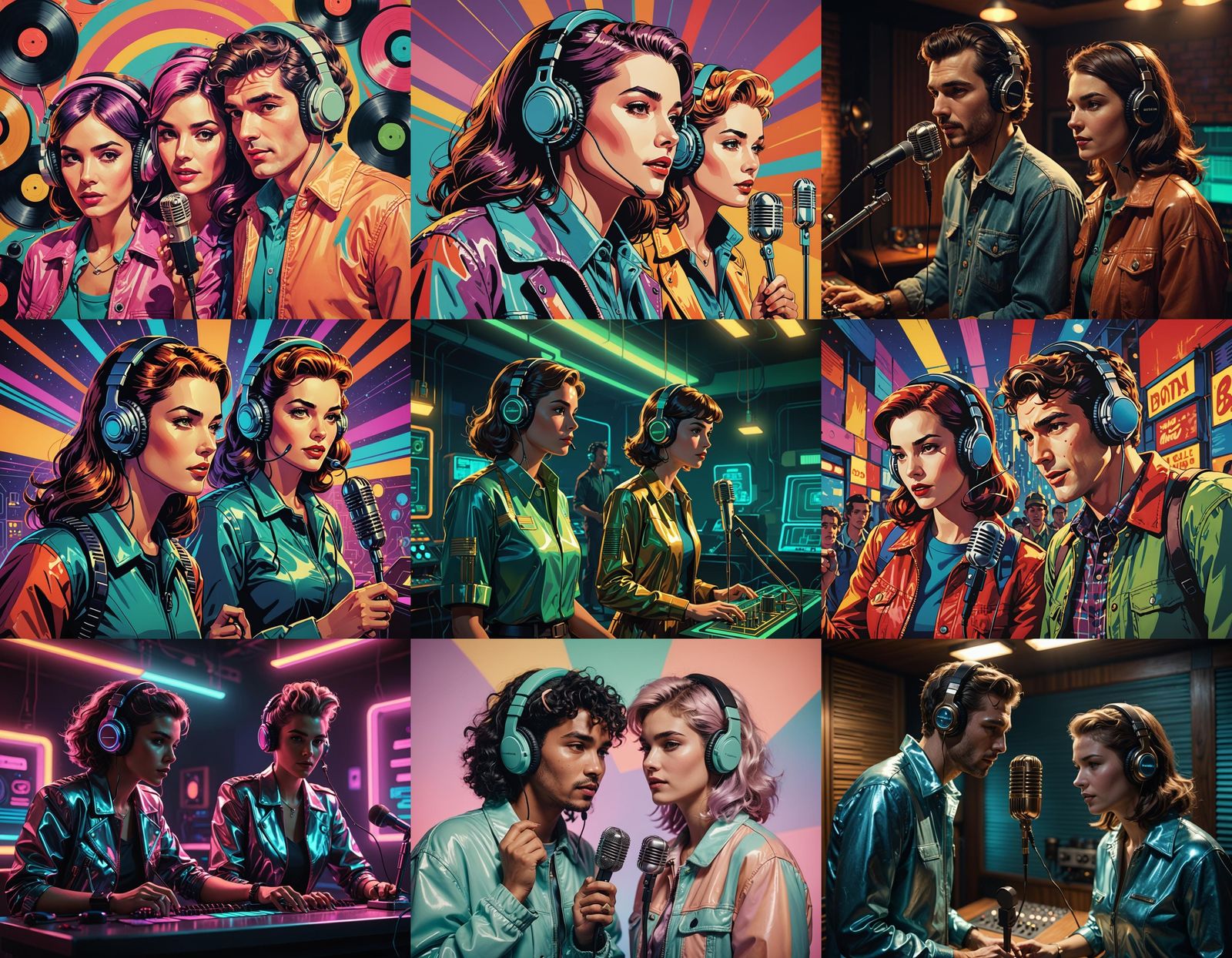 Vintage Microphone Performance with Headphone Wearing Duo