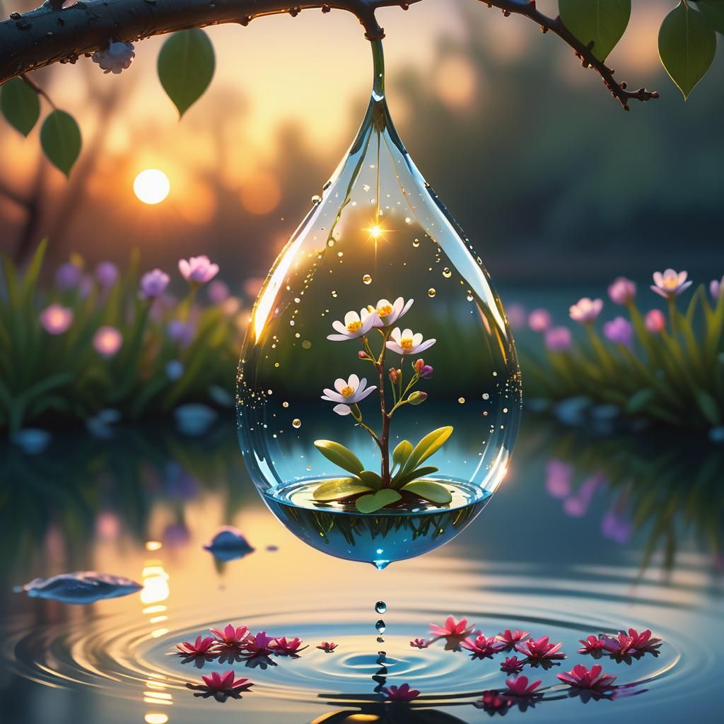 Seedling in Water Droplet, Digital Painting