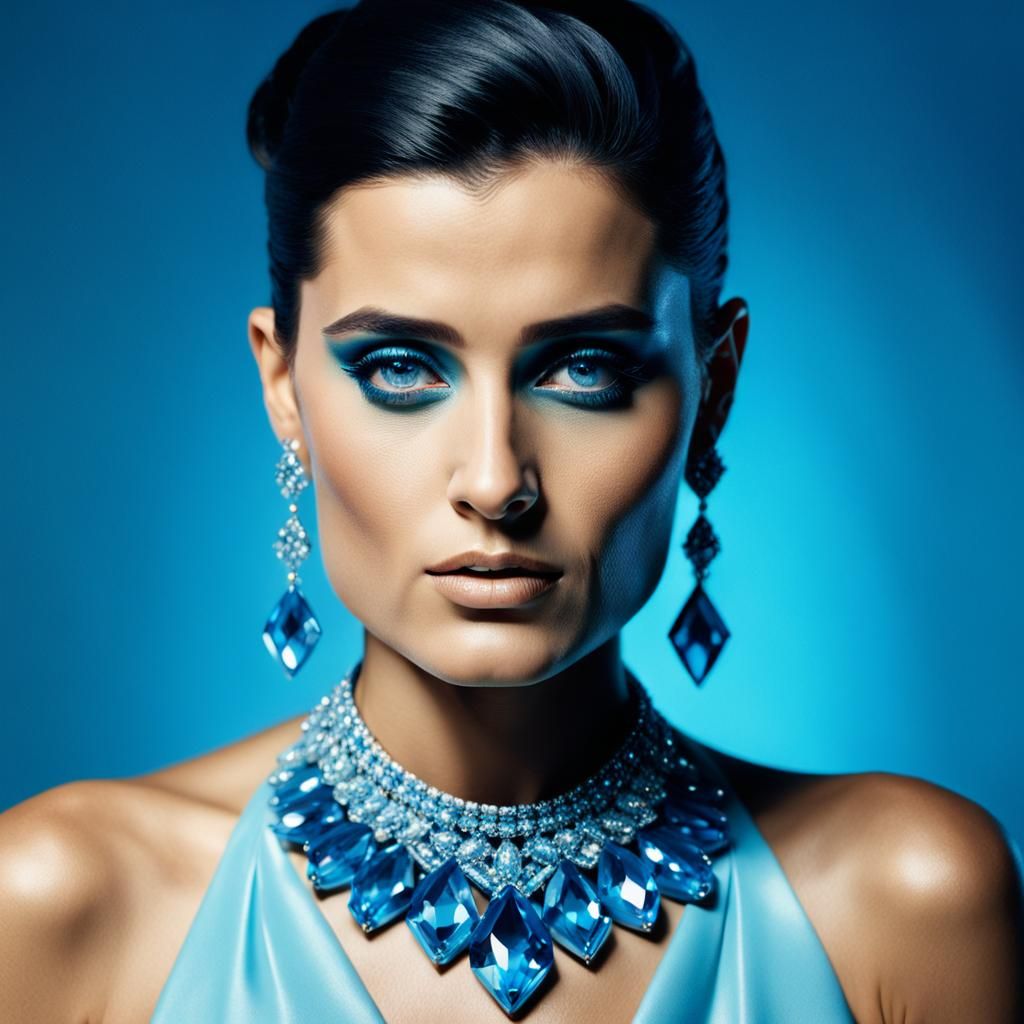 Surreal Portrait of Woman with Blue Diamond Jewelry