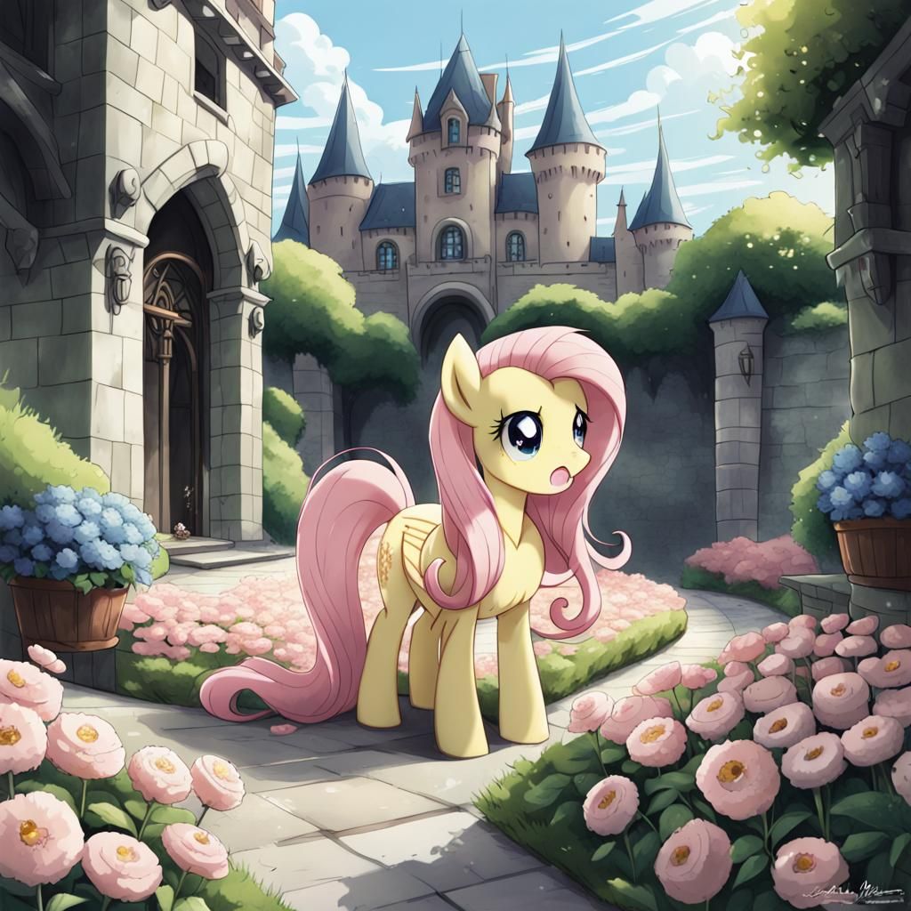 Fluttershy Smelling Flowers in Anime Style