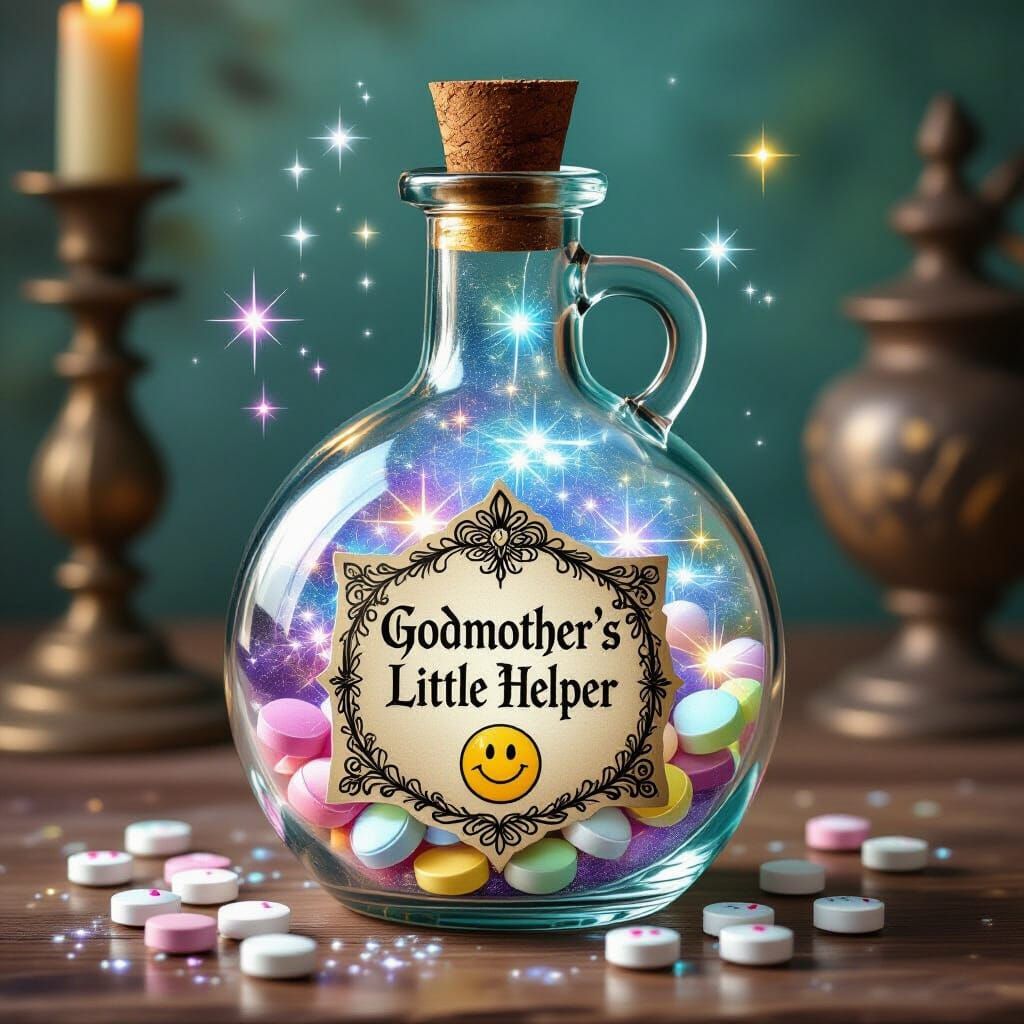Magical Potion Flask with Stardust and Smiley Faces