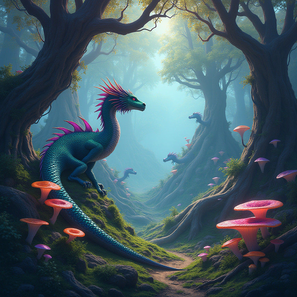 Iridescent Dragons in Primeval Forest