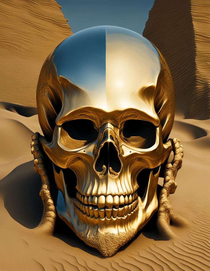 Golden Skull Nemes Reflecting Desert Scene