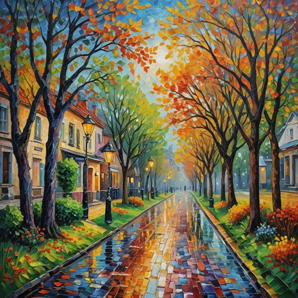 Colorful Travel Scene in Neo-Impressionist Style