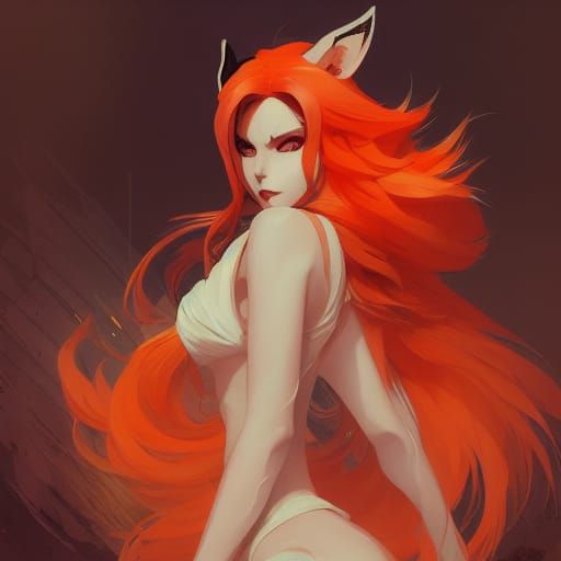 Nine-Tailed Fox Girl in Art Nouveau Style