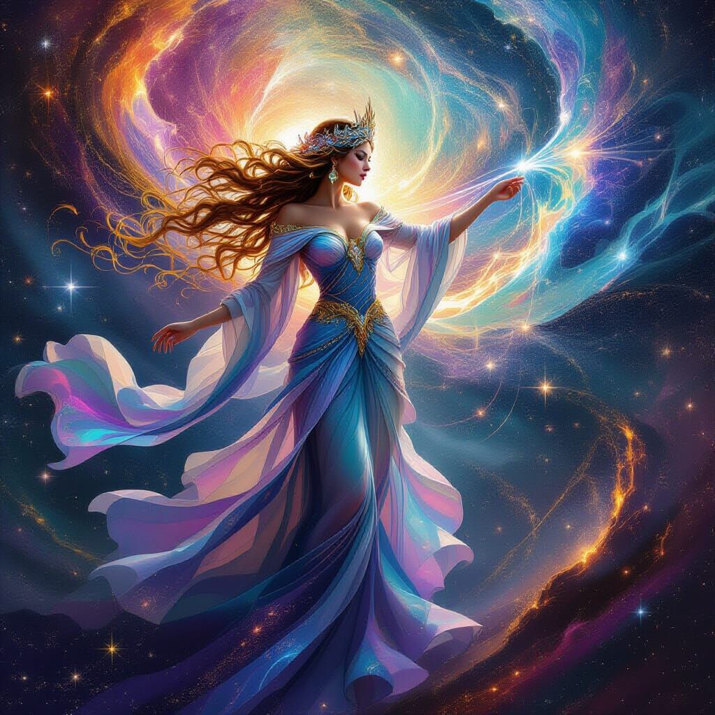 Celestial Goddess Weaving Reality in Digital Art Style