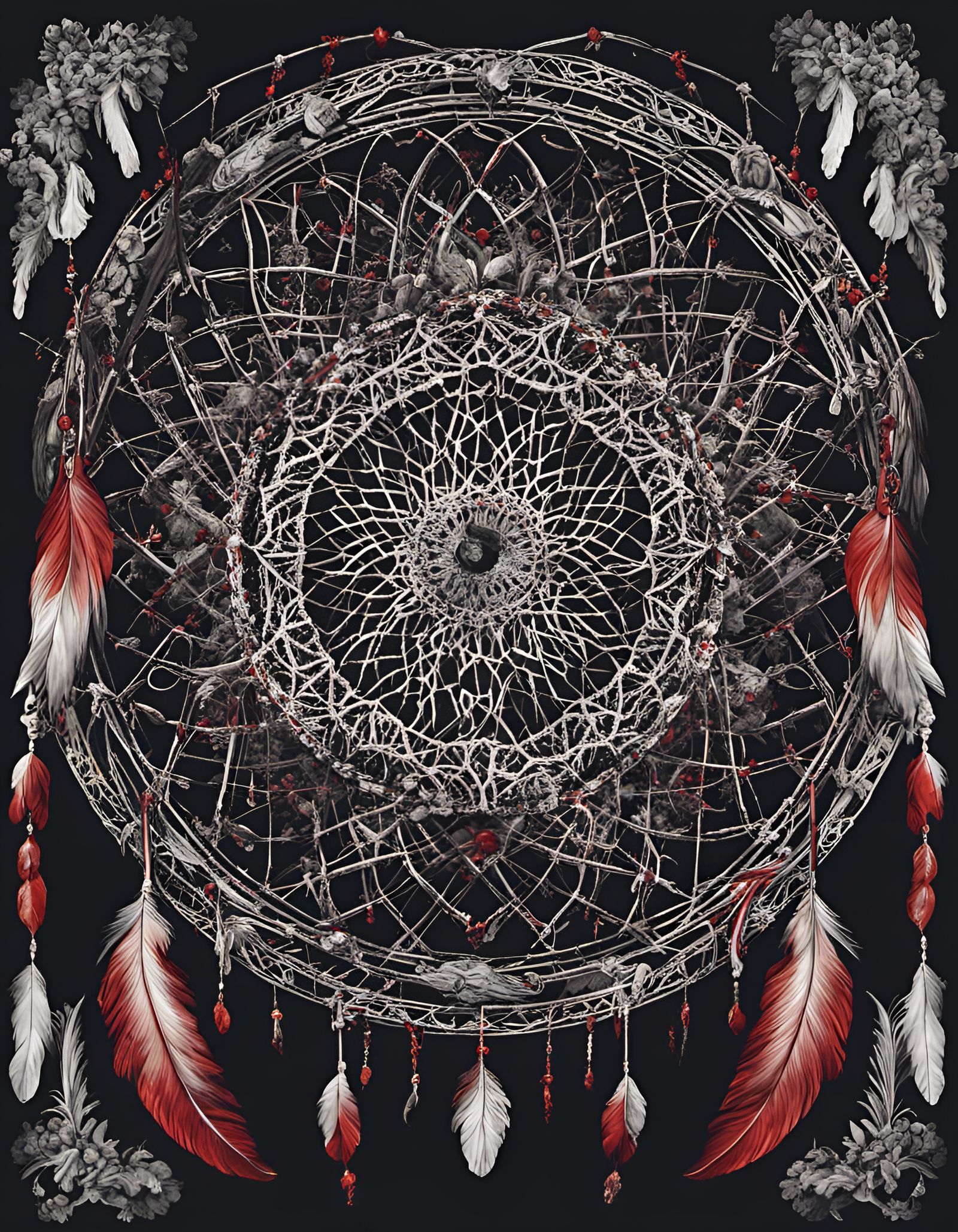 Gothic Dreamcatcher of Bones and Blood: Hyperrealistic Art