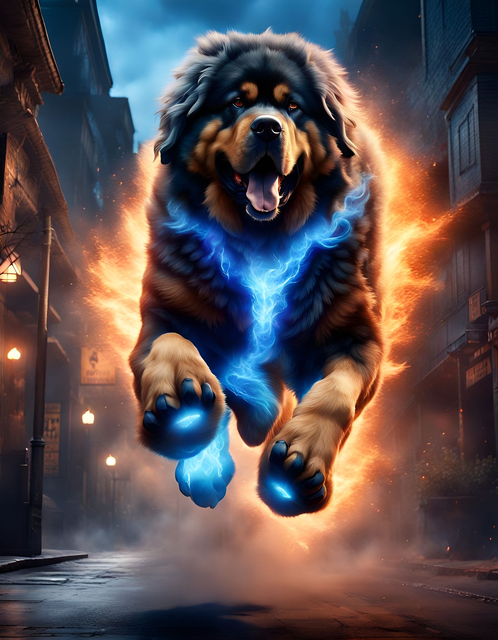 Magical Tibetan Mastiff in City Street