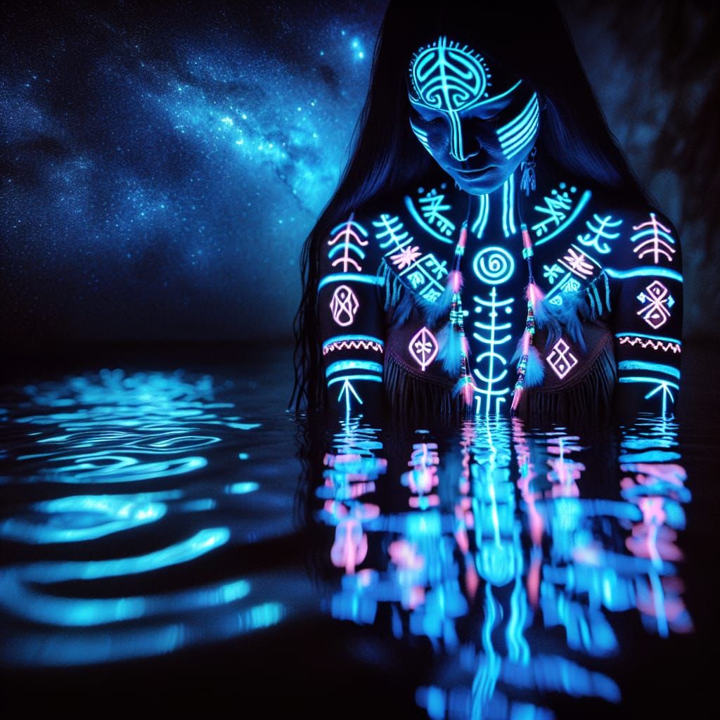 Bioluminescent Tiano Rune Tattoo Art