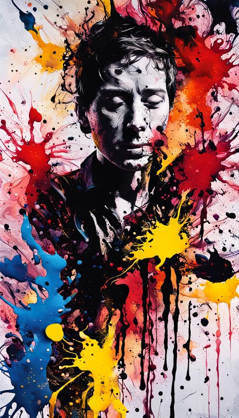 Abstract Ink Splatter Face in Expressionist Style