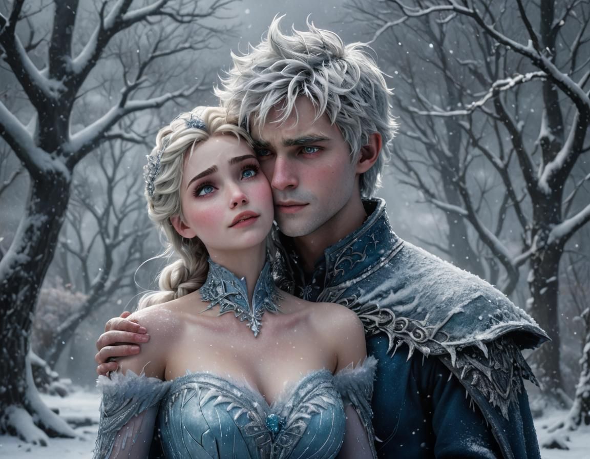 Jack Frost and Elsa in Winter Blizzard: Digital Painting
