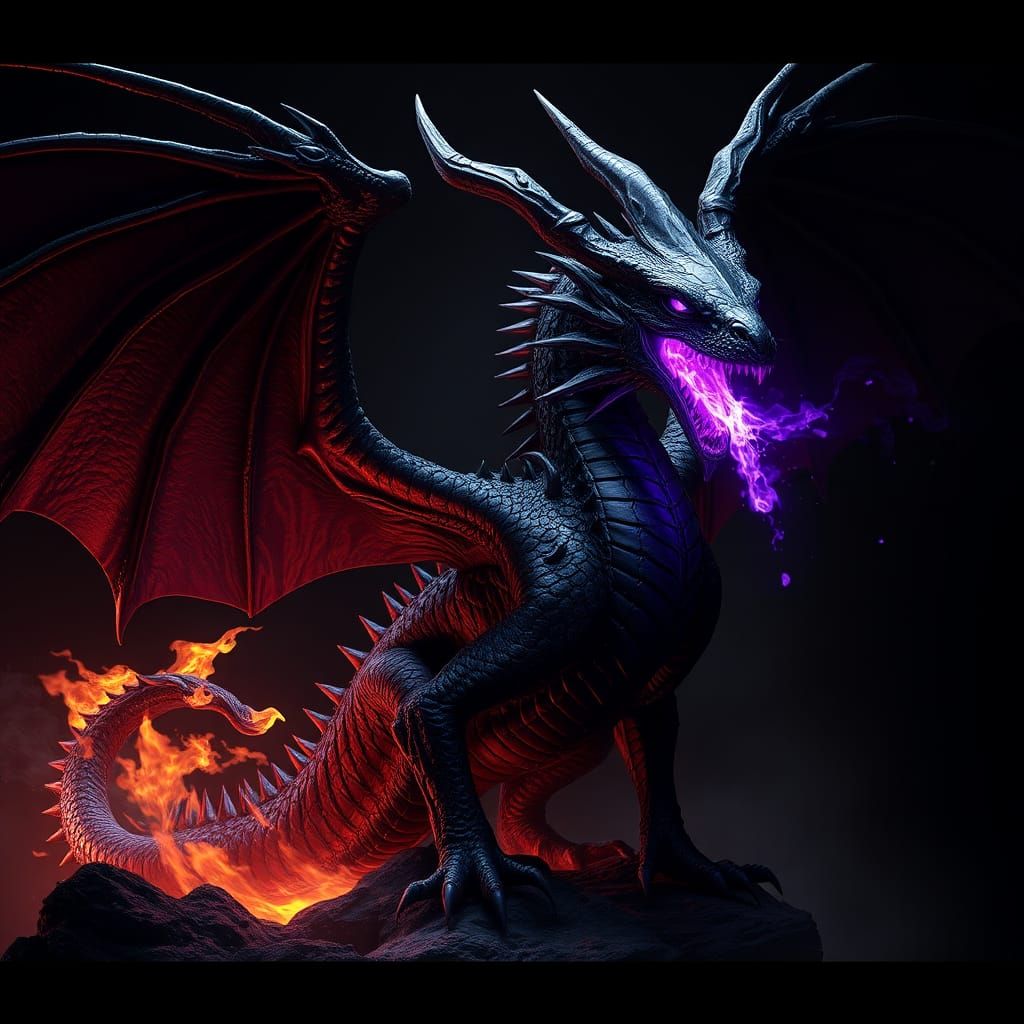 Obsidian Dragon Breathing Electric Purple Fire
