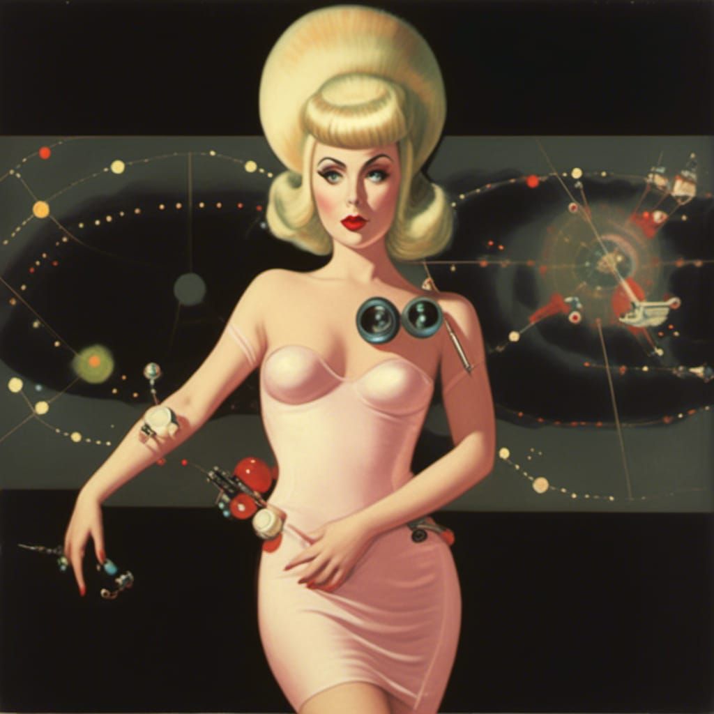 Martian Spy Girl in Vargas Style Pin-Up Portrait