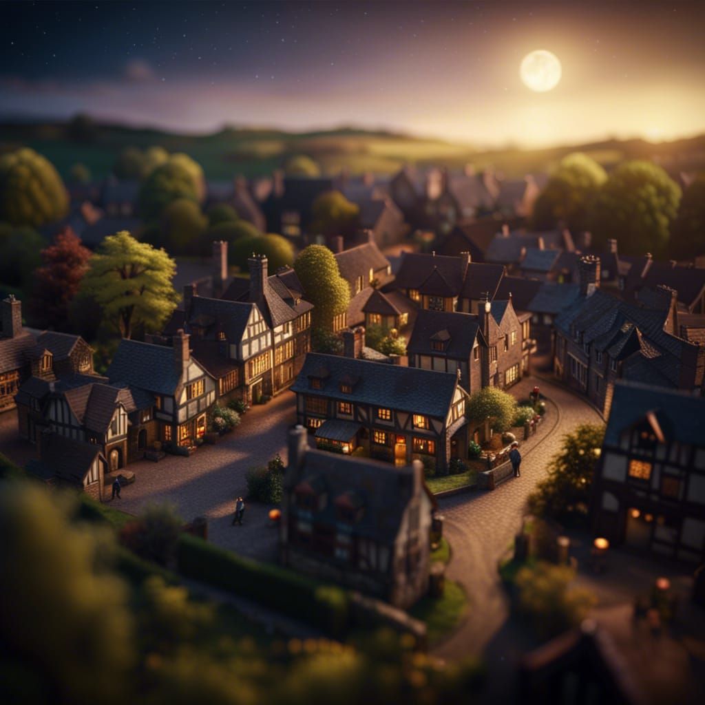 Night View of Rustic English Town