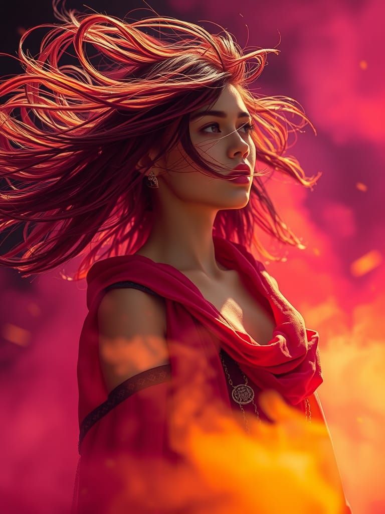 Smoky Woman in Wind, a Dark Fantasy Concept