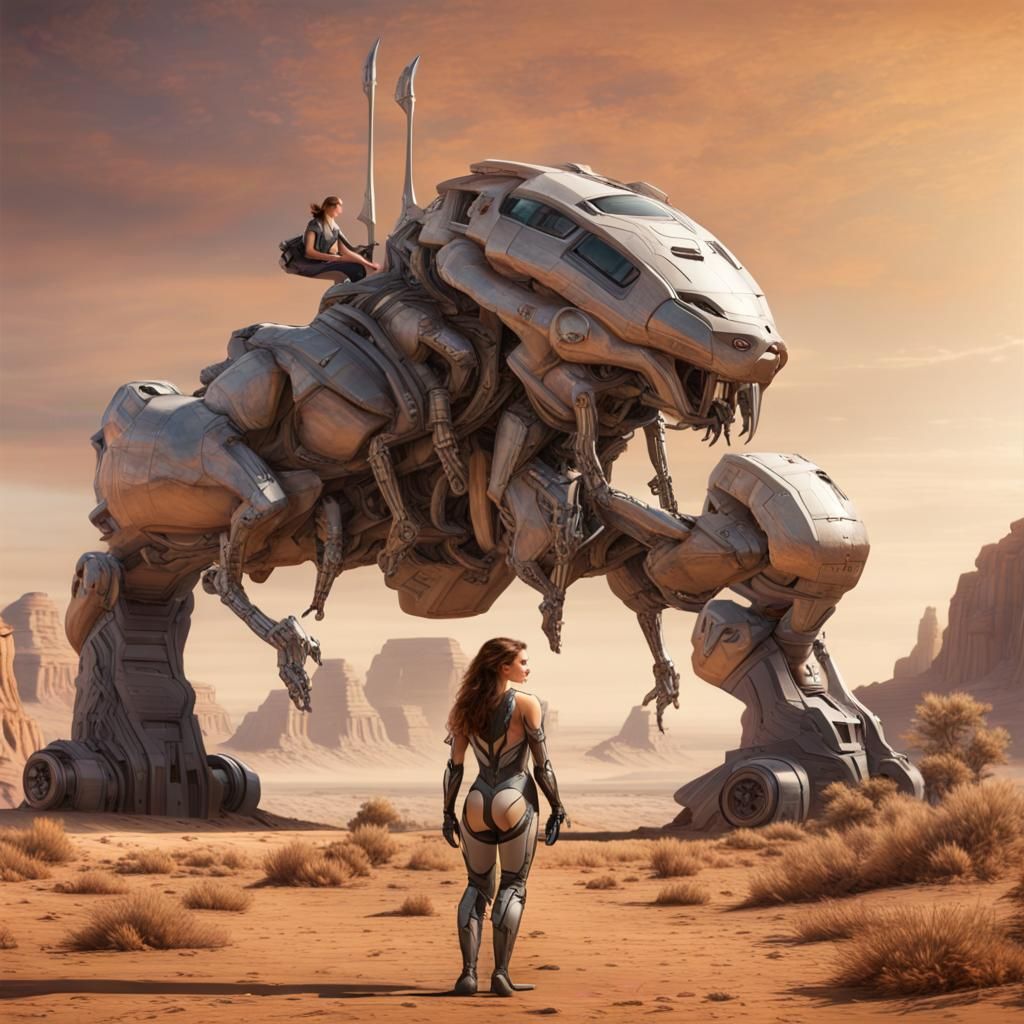 Huntress on Alien Beast in Photorealistic Style