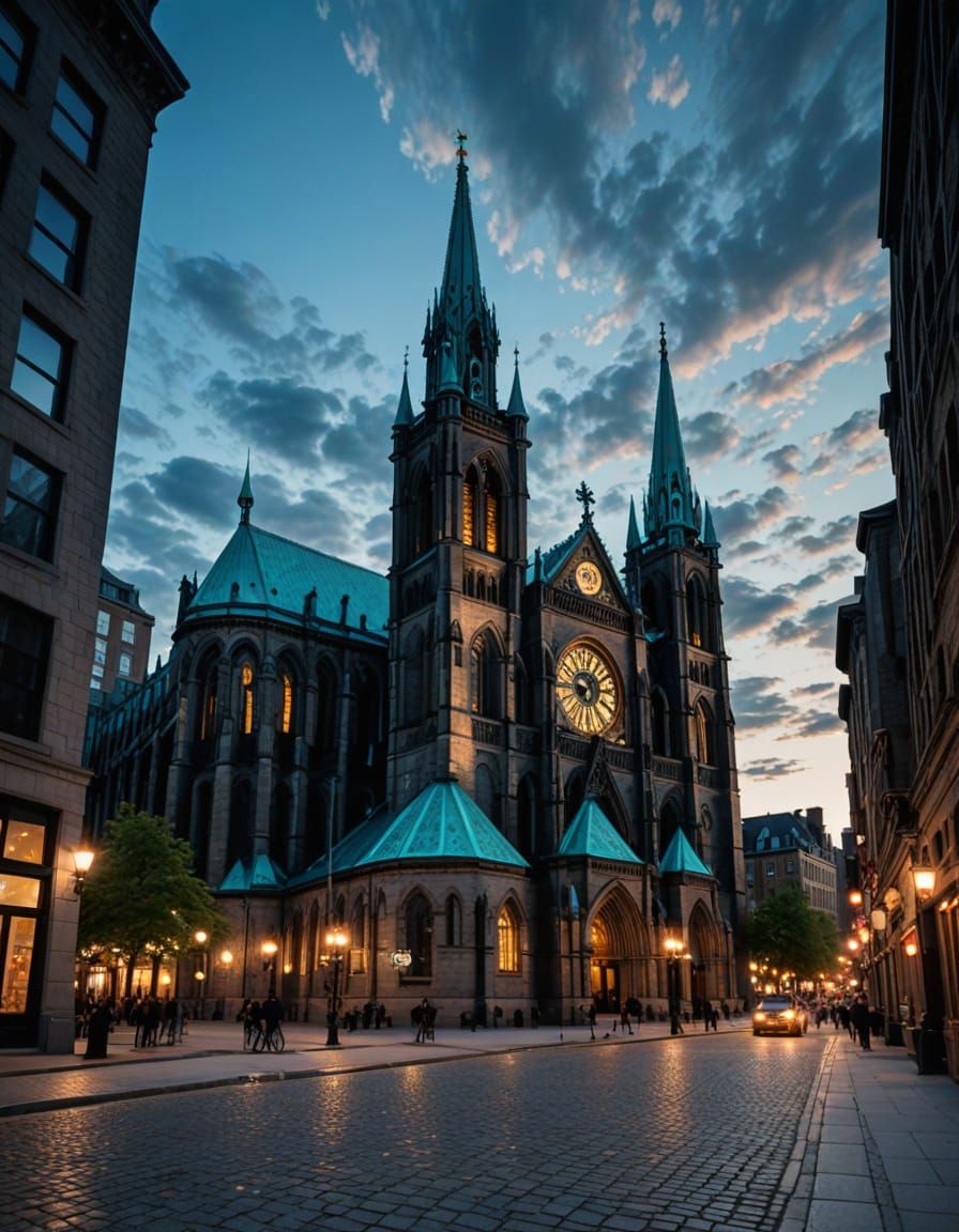 Cyberpunk Gothic Cathedral in Montreal's Notre-Dame Basilica