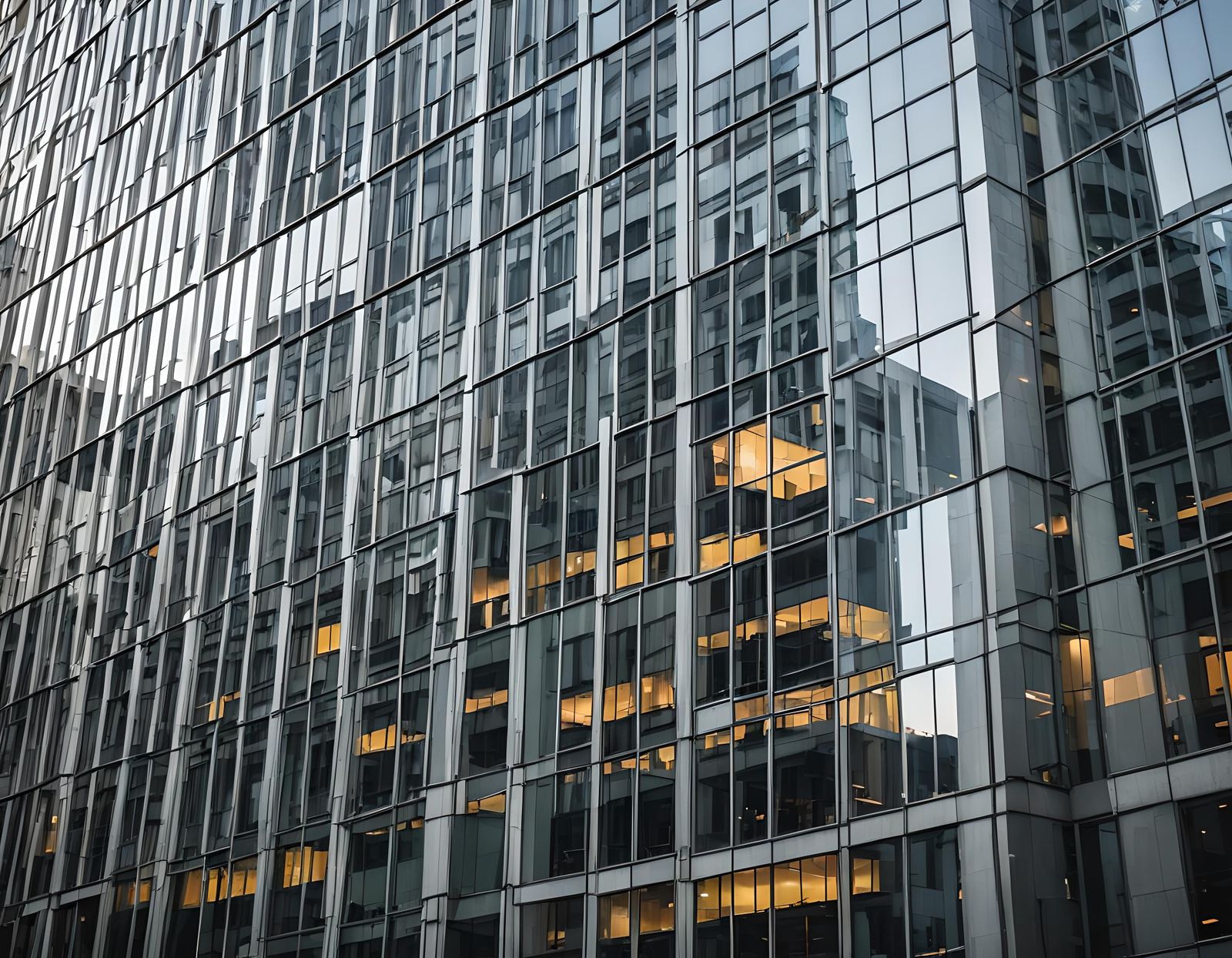 Cityscape Reflected in Office Building Glass