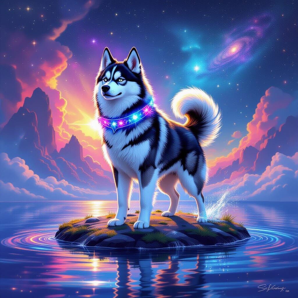 Astral Husky on Floating Nebula Island