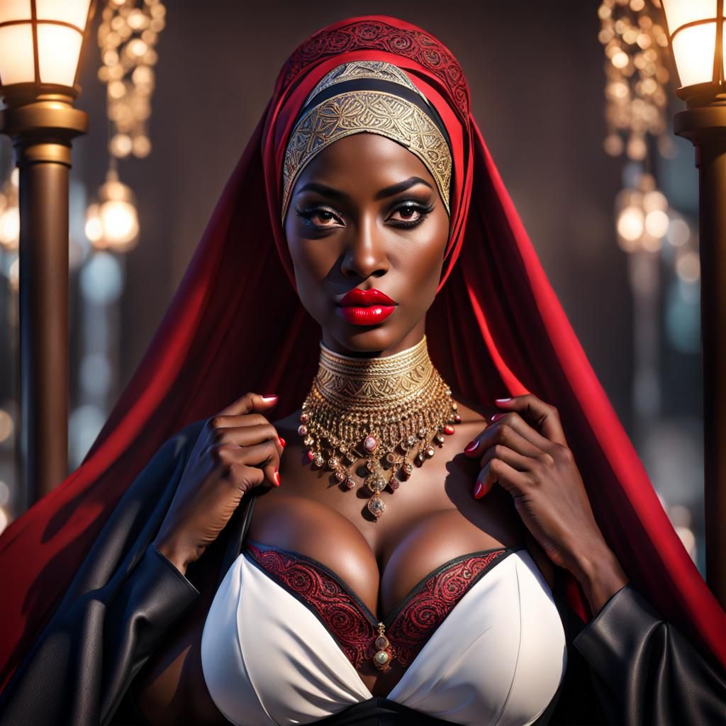 Muslim Goddess with Red Lipstick in Hyperrealism