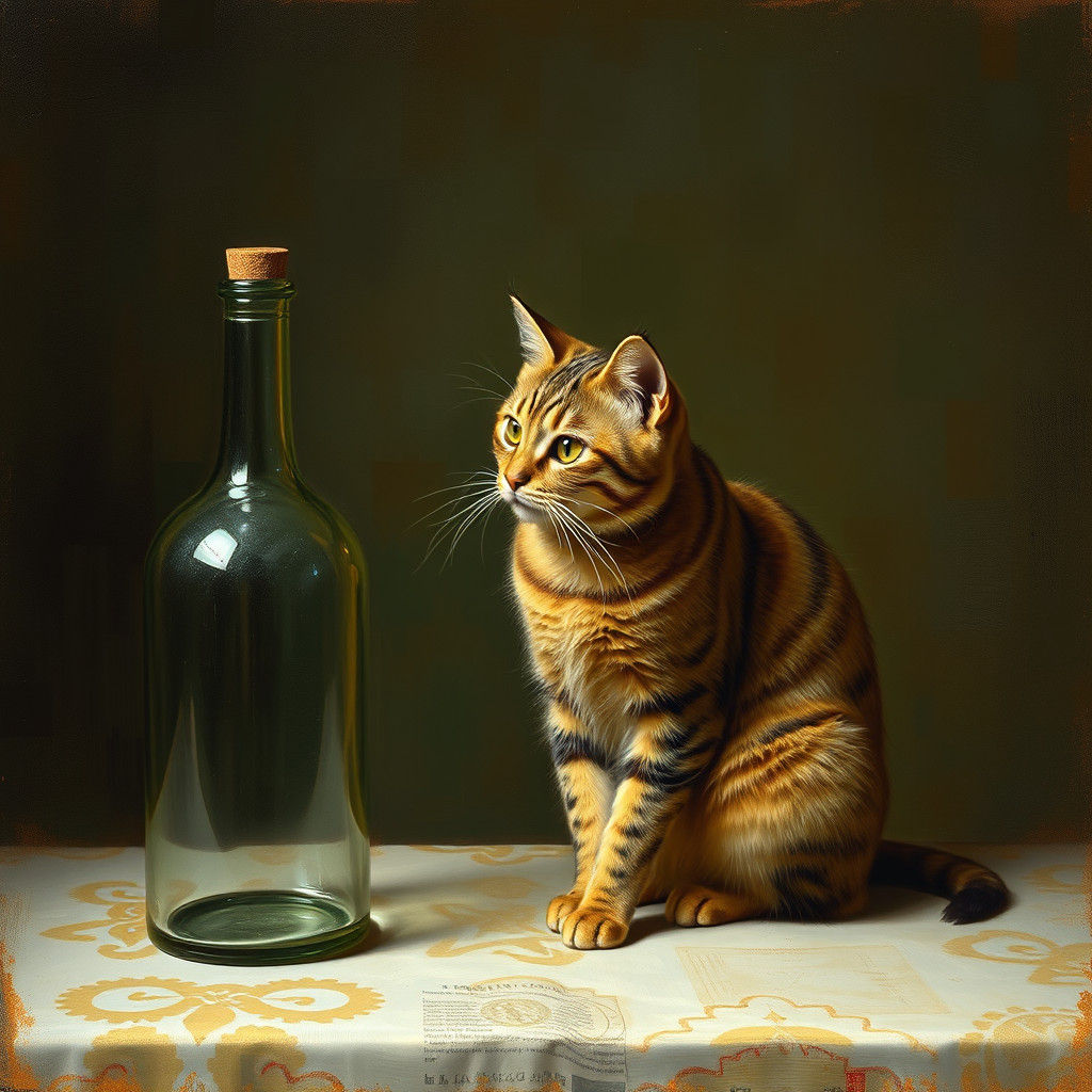 Cat and Bottle in the Style of Jean Berot