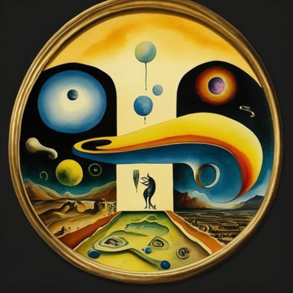 Surrealist Watercolor Painting of Duality in Melted Oil on C...