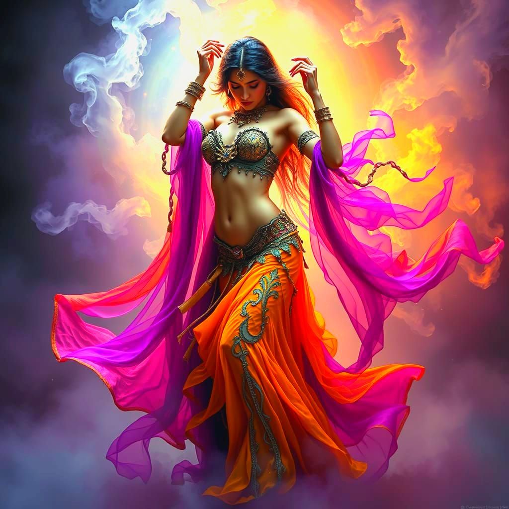 Ethereal Danzatrice of the Belly in Vibrant Graffiti Style