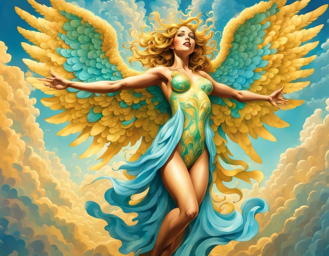 Joyful Golden Angel in Polychromatic Acrylic