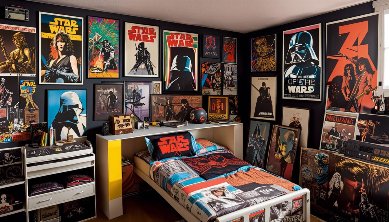 Teenage Bedroom in the 80s with Pop Culture Decor
