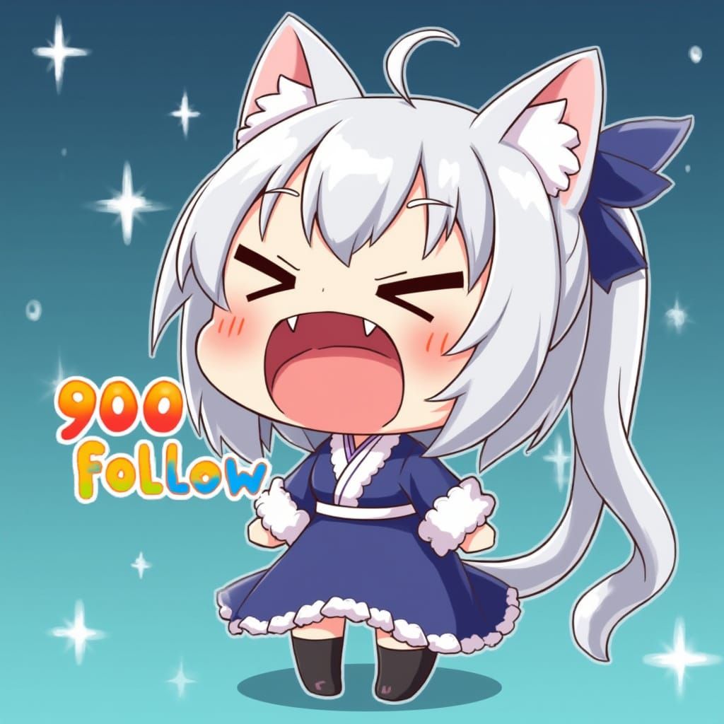 Adorable Chibi Anime Catgirl Shouts Joyfully in Anime Style