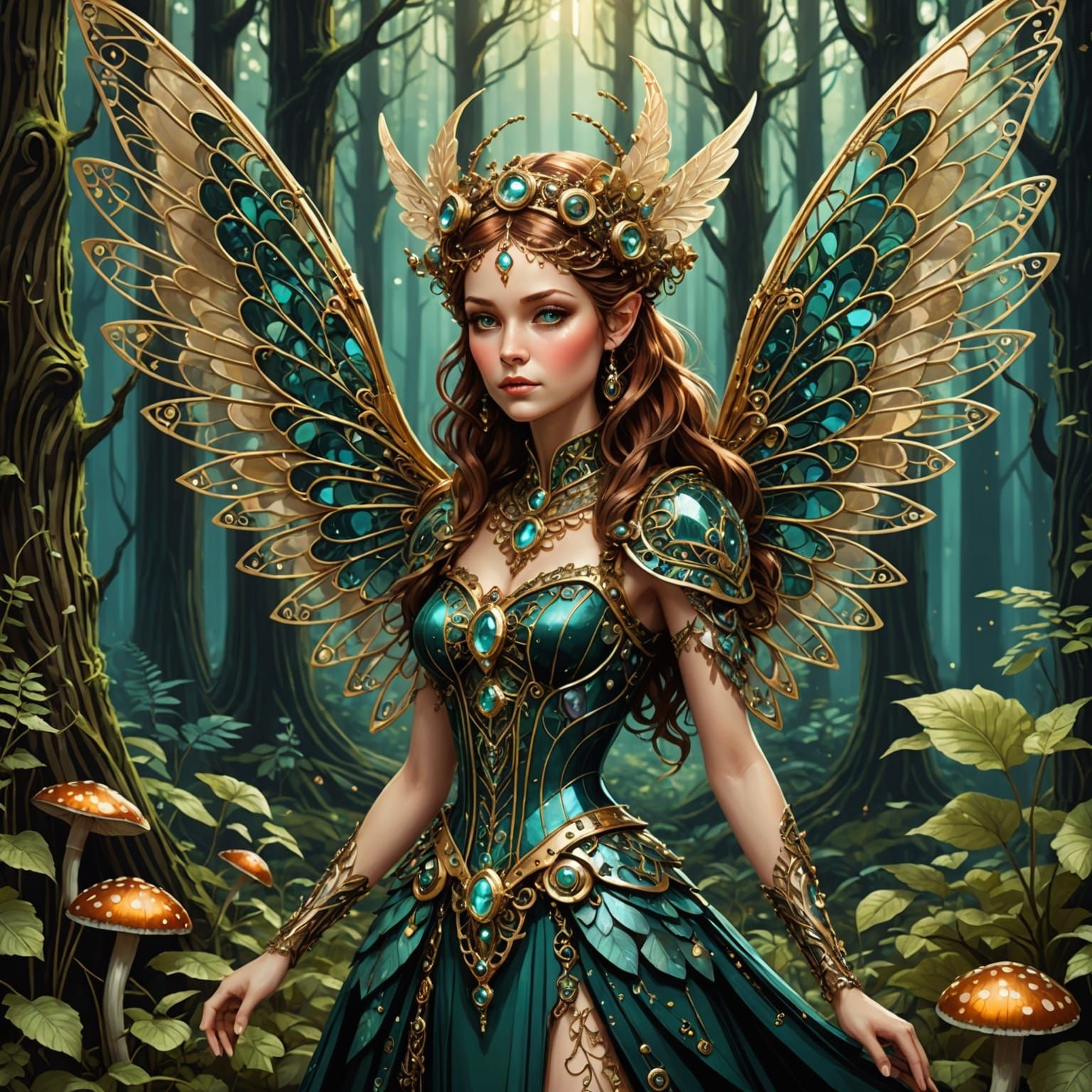 Steampunk Fairy Queen in Enchanted Brass Forest