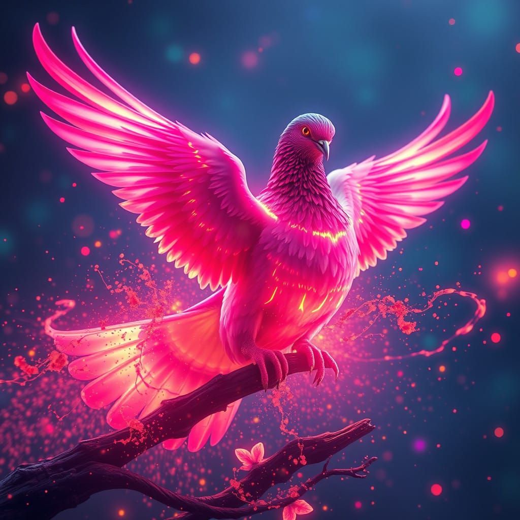 Ethereal Neon Dove in Vibrant, Deep Colors