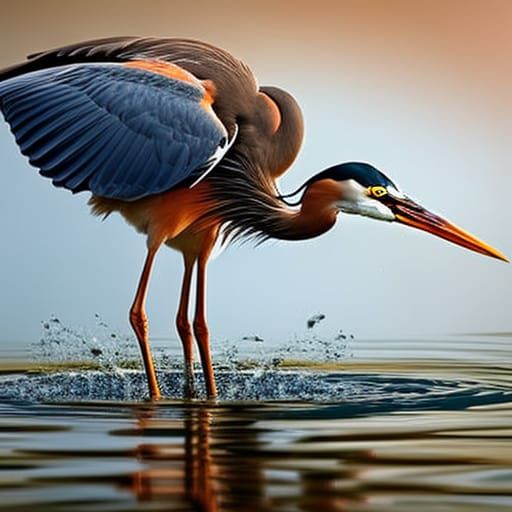 Hyperrealistic Heron in Pond Splash Art
