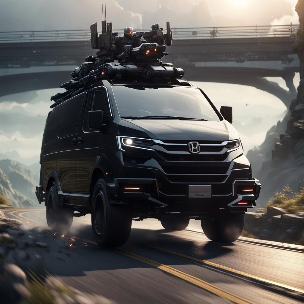 Futuristic Armored Van on Collapsing Bridge