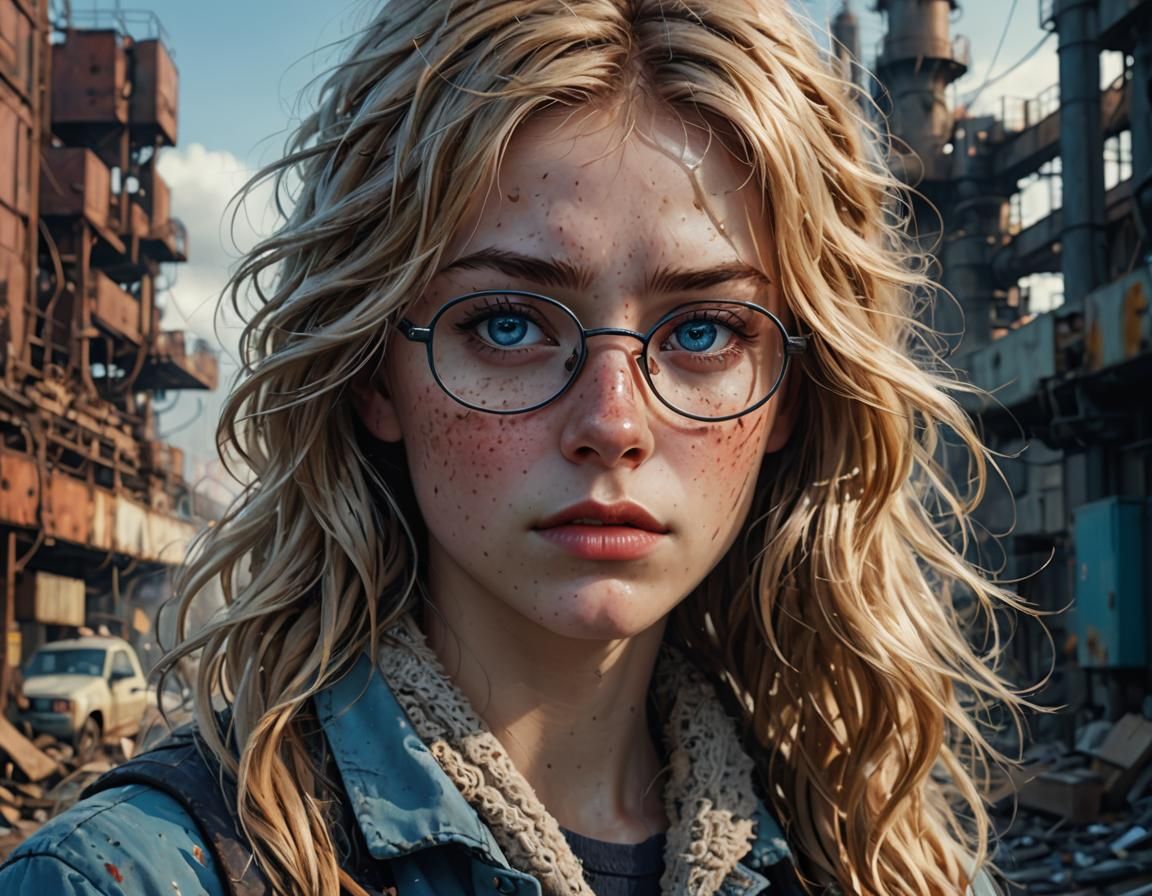 Freckled Woman in Post-Nuclear City, Digital Art