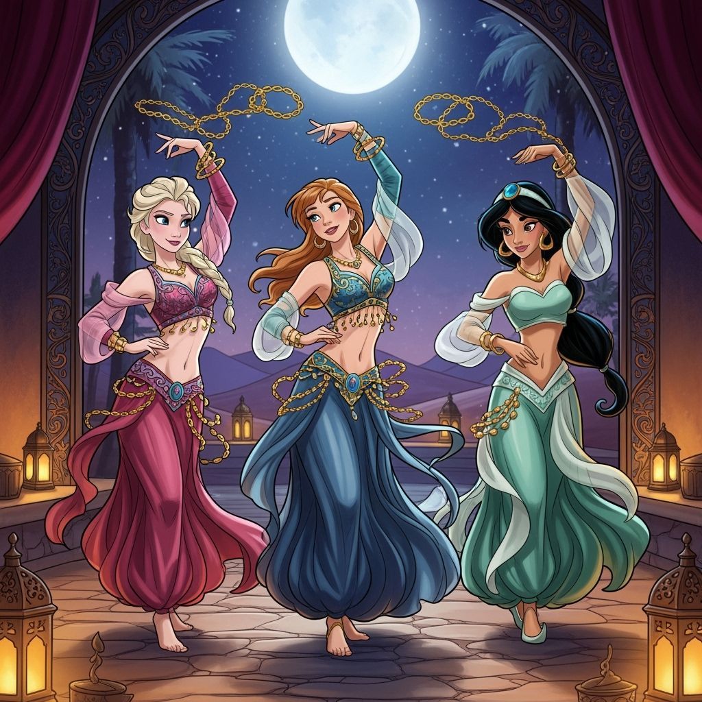 Disney Princesses Belly Dancing in Desert Oasis